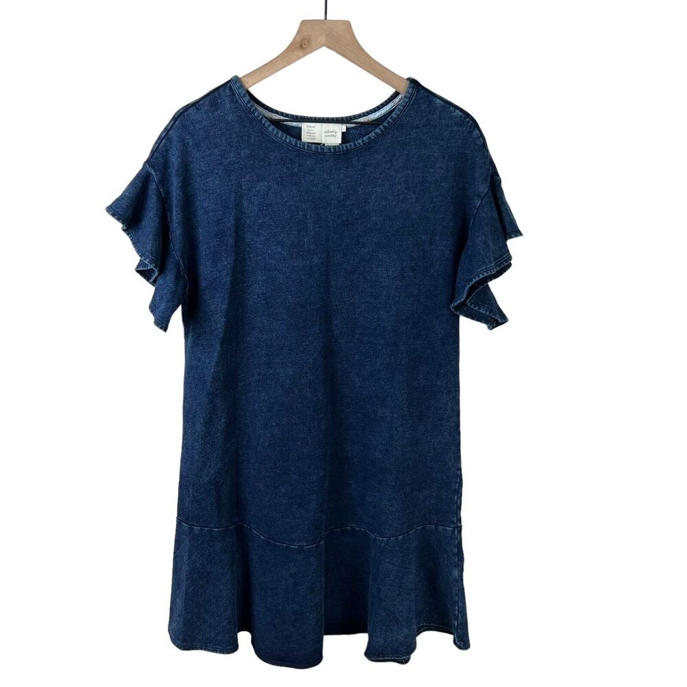 Saturday Sunday Anthropologie Womens Blue Ruffle Sleeve Oversized Shift Dress XS